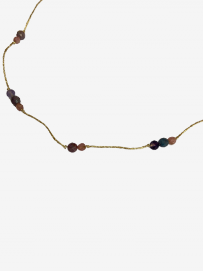 Ras de cou Rakhi me Raph Metalic en pierre fines différentes pierres : quartz fumé, saphirs multicolores et tourmaline rose