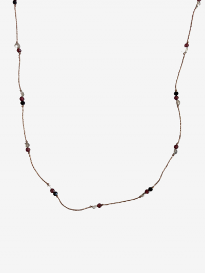 Collier ras de cou Rakhi me Laz métal en pierres fines et fils de coton métallisés couleurs or rose.
