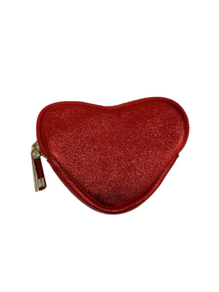 Porte monnaie en forme de coeur rouge avec finitions dorée. Boutique Mademoiselle Louise - Melle Louise.