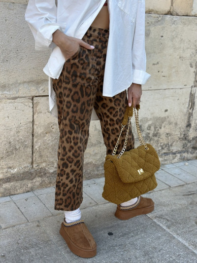 Pantalon camel imprimé léopard. boutique Mademoiselle Louise - MELLE LOUISE