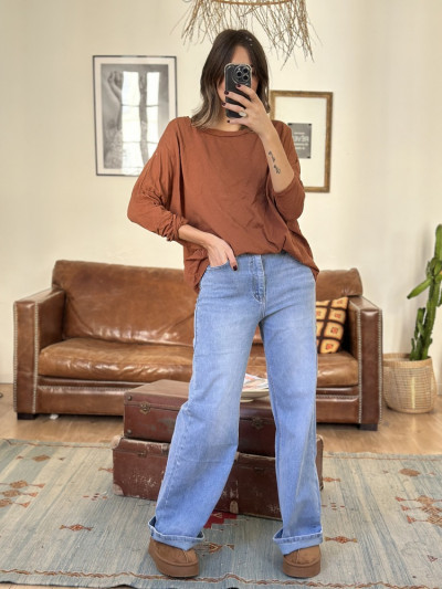 T-shirt manches longues col rond caramel. Boutique Mademoiselle Louise. 2