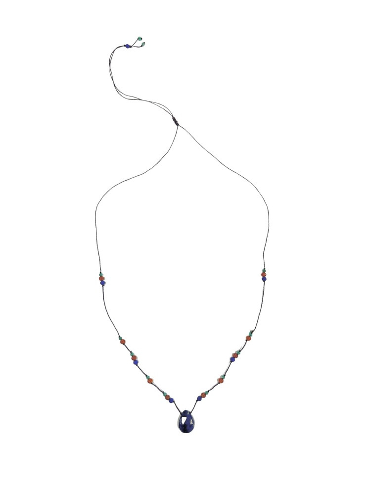 Collier drop Rakhi me en petites pierres lapis lazuli, onyx vert et spessartite.