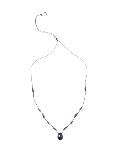Collier drop Rakhi me en petites pierres lapis lazuli, onyx vert et spessartite.