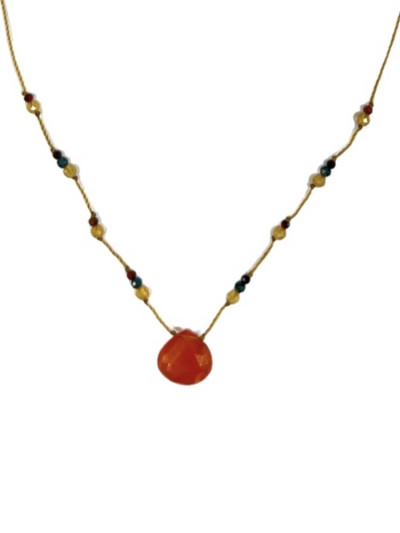 Collier drop Rakhi me orné d'une délicate goutte facettée de cornaline et petites pierres. 2