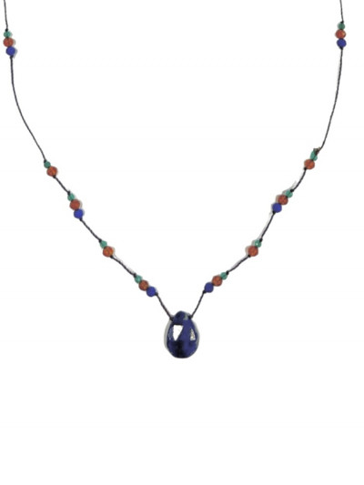 Collier drop Rakhi me en petites pierres lapis lazuli, onyx vert et spessartite.