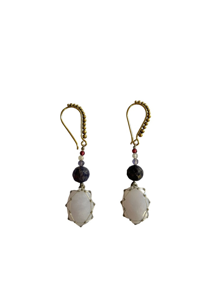 Boucles d'oreilles Rakhi Me Mina Lucie calcédoine en pierres fines composées de plusieurs pierres. Melle Louise