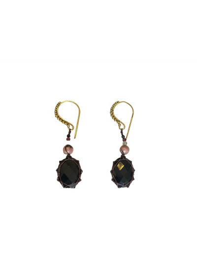 Boucles d'oreilles MINA LEON onyx noir en pierres fines composées de plusieurs pierres. Rakhi me. Melle Louise