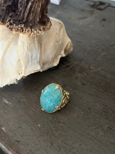 Bague malachite turquoise africaine cabochon facetté pierre naturelle ovale , réglable. Boutique Mademoiselle Louise