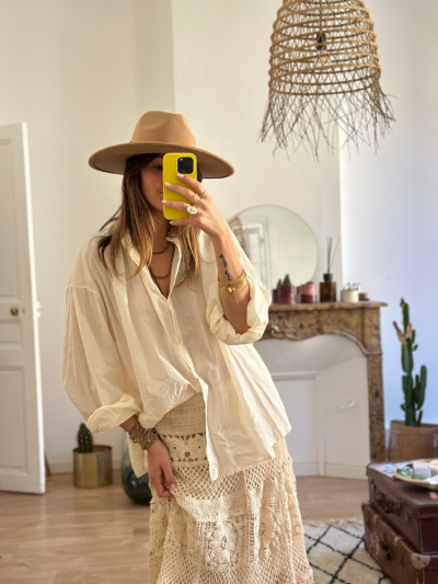 Jupe en crochet écru taille élastique. Jupe en crochet doublée. Mademoiselle Louise.