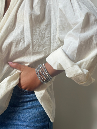 Bracelet multi tours en perles de cristal facettés argent. Boutique Mademoiselle Louise - Melle Louise.