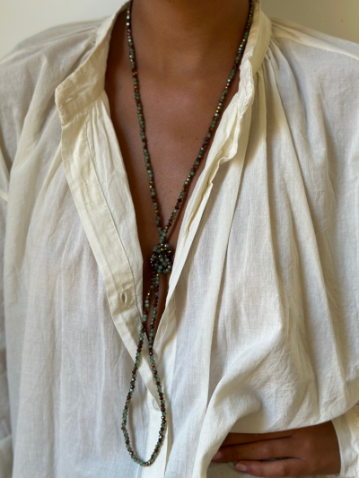 Bracelet multi tours en perles de cristal facettés choco/ kaki. Boutique Mademoiselle Louise - Melle Louise.