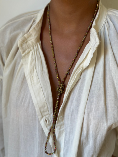 Bracelet multi tours en perles de cristal facettés camel prune. Boutique Mademoiselle Louise - Melle Louise.