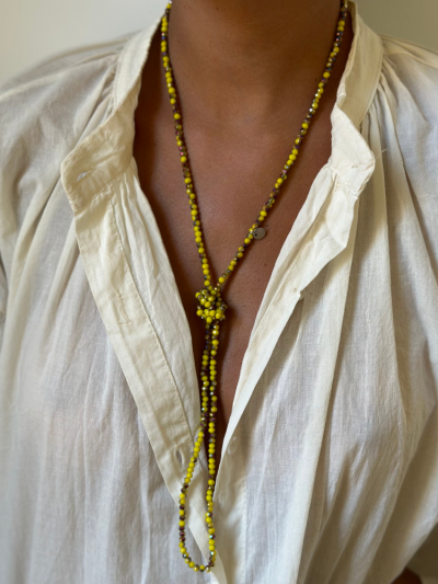 Bracelet multi tours en perles de cristal facettés jaune/ choco. Boutique Mademoiselle Louise - Melle Louise.