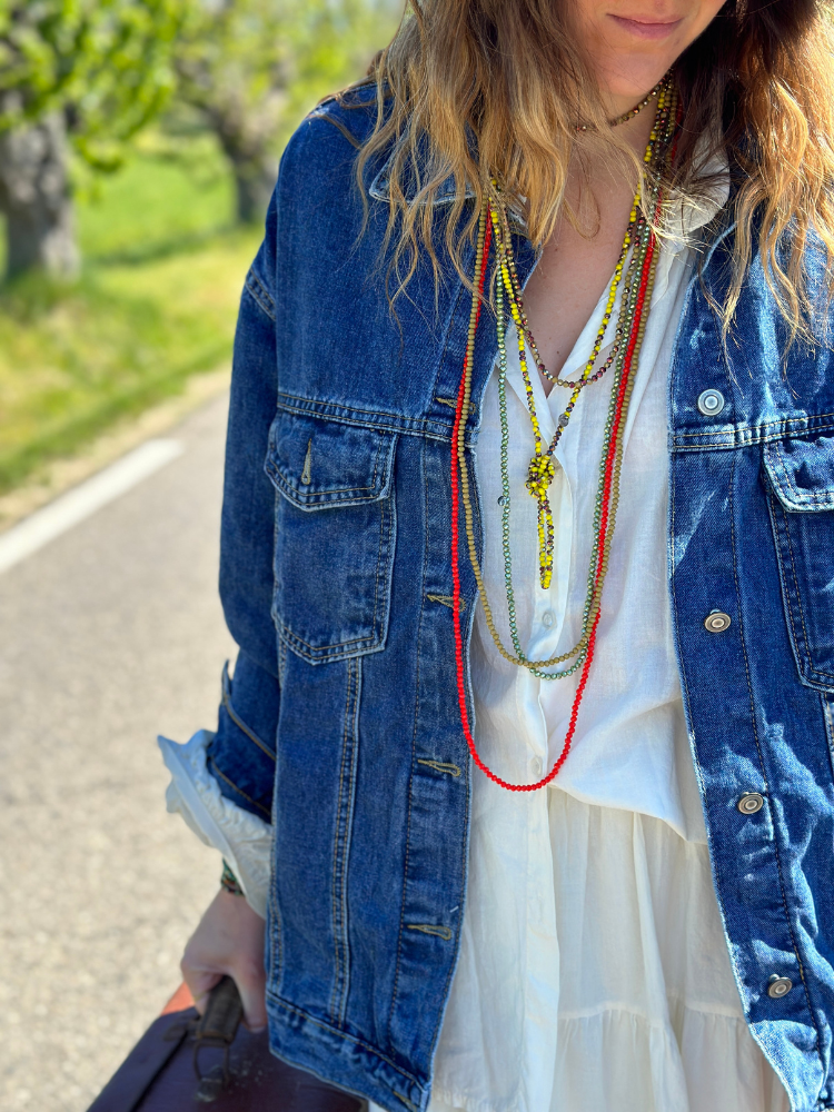 Bracelet multi tours en perles de cristal facettés corail. Boutique Mademoiselle Louise - Melle Louise.