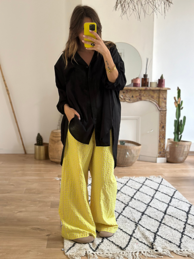 Chemise longue noir oversize femme. Chemise noir longue. Mademoiselle Louise.