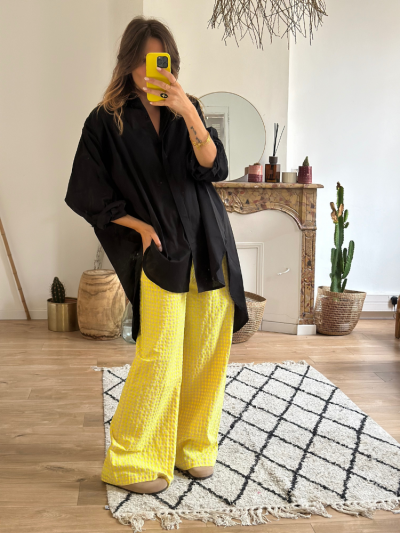 Chemise longue noir oversize femme. Chemise noir longue. Mademoiselle Louise.