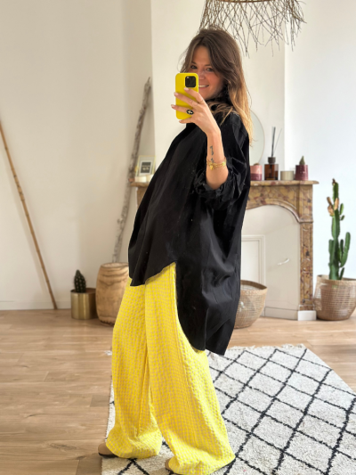 Chemise longue noir oversize femme. Chemise noir longue. Mademoiselle Louise.