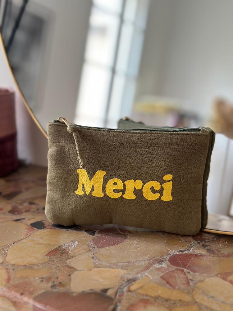 Pochette MERCI kaki