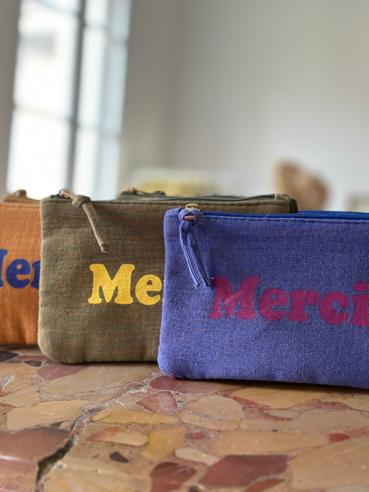 Pochette MERCI kaki