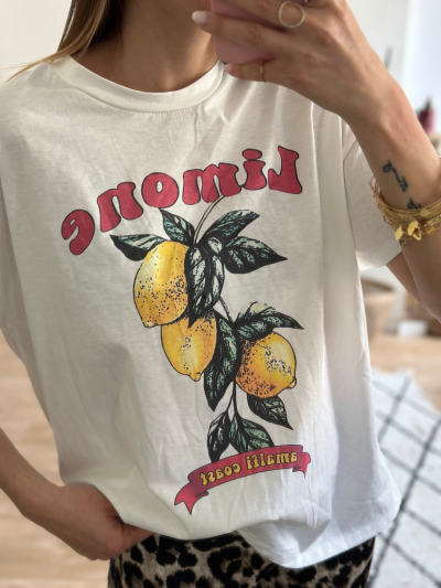 T-shirt vintage avec des citrons. T-shirt vintage blanc. Mademoiselle Louise.