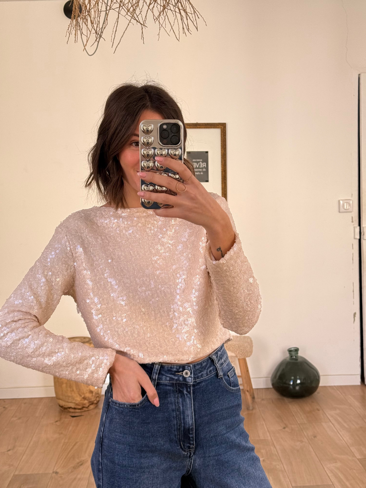 Top LINA écru sequin