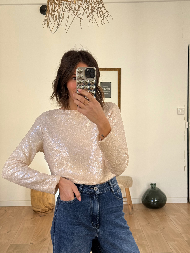 Top LINA écru sequin