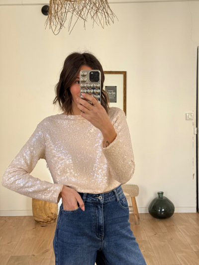 Top LINA écru sequin