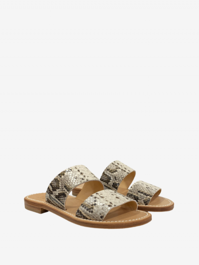 Mules en cuir naturel, impression python, semelles en cuir. Mule la Botte Gardiane. Boutique Mademoiselle Louise - Melle Louise