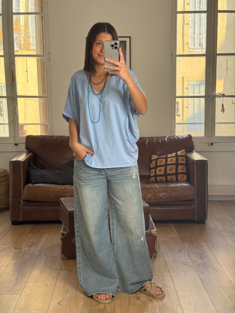 T-shirt NINO bleu clair col v