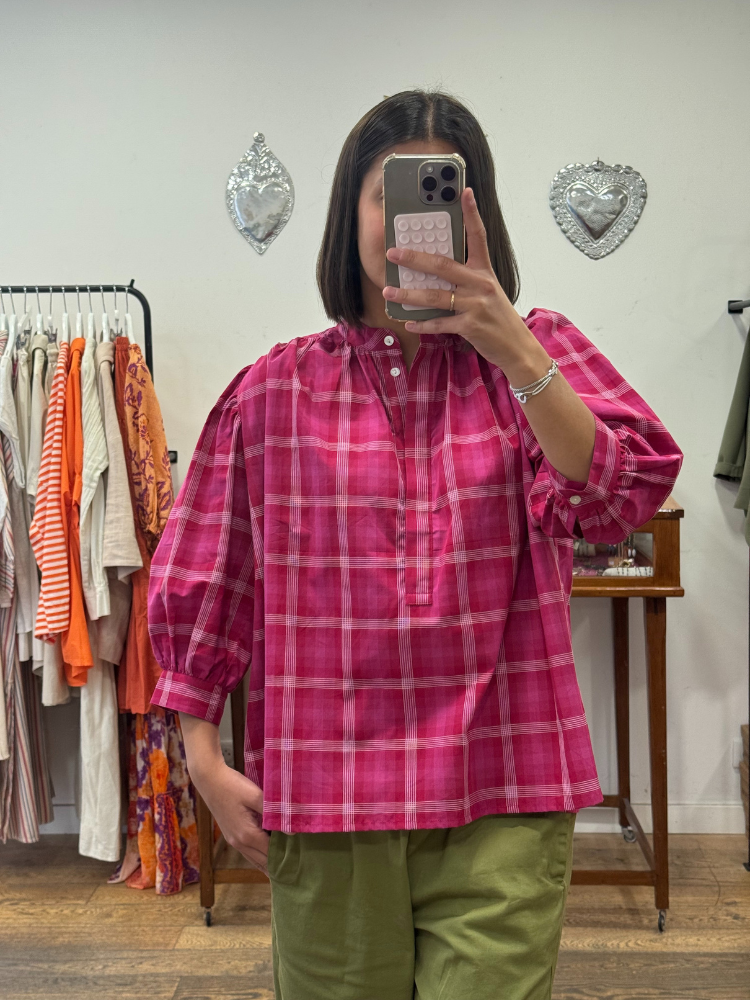 Tunique MACHA fuchsia à carreaux