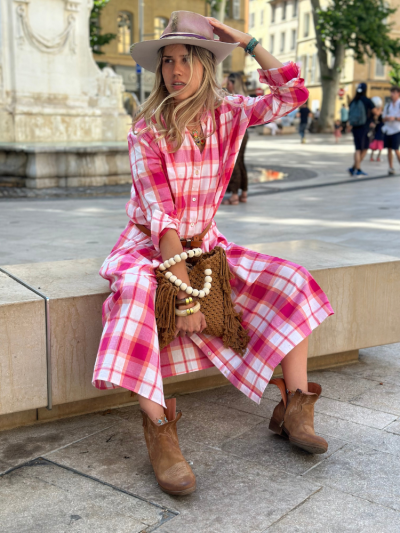 Robe MAIA rose à carreaux 2