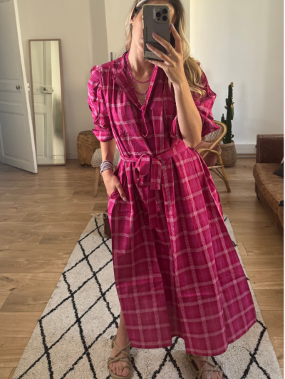 Robe SACHA fuchsia à carreaux