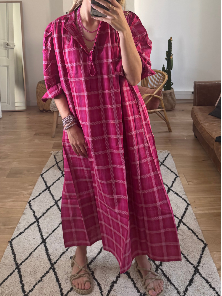 Robe SACHA fuchsia à carreaux