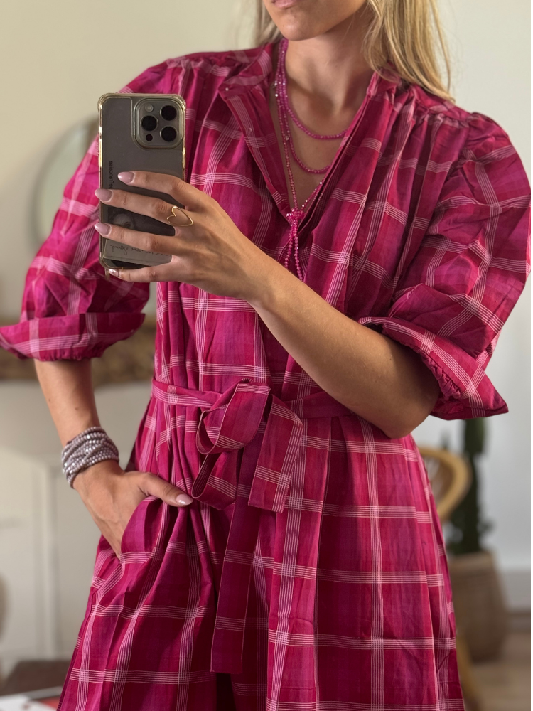 Robe SACHA fuchsia à carreaux