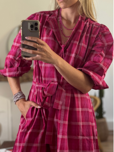 Robe SACHA fuchsia à carreaux