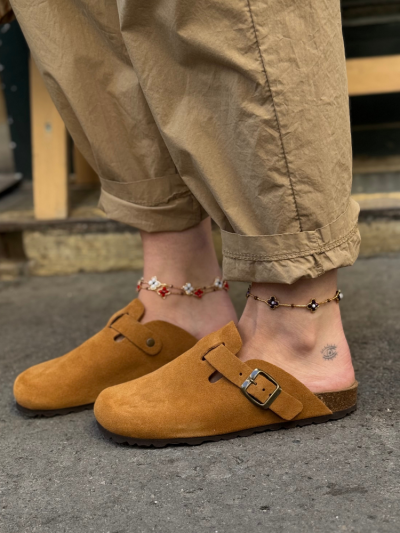 Sabots camel cuir et synthétique. Boutique Mademoiselle Louise - Melle Louise 2