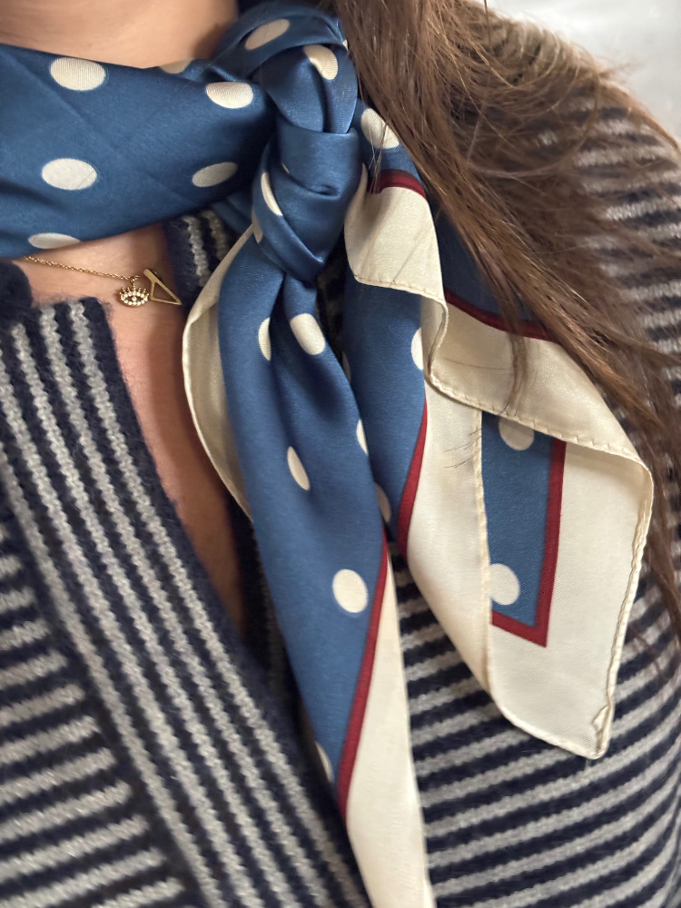 Foulard INES  bleu à pois