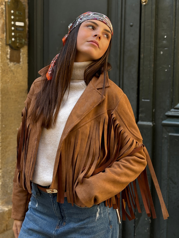 Veste DALLAS camel à frange