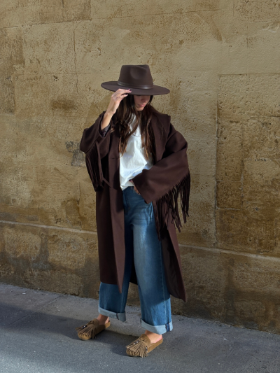 Manteau AMBRE à franges choco