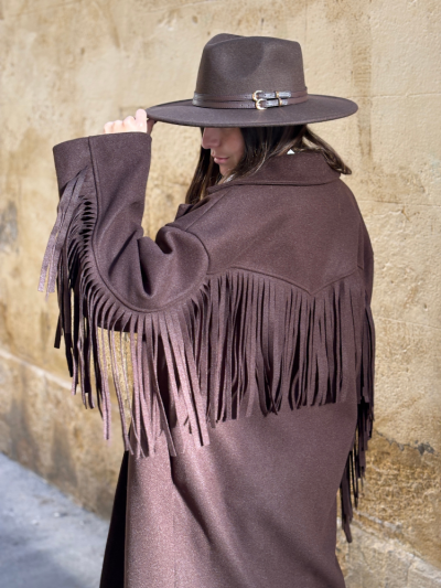 Manteau AMBRE à franges choco 2