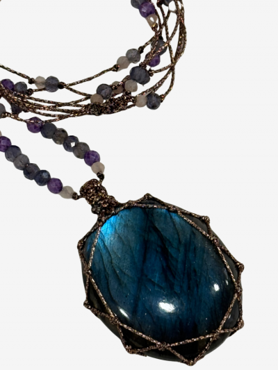 Grand TALISMAN ROMA labradorite bleue métal