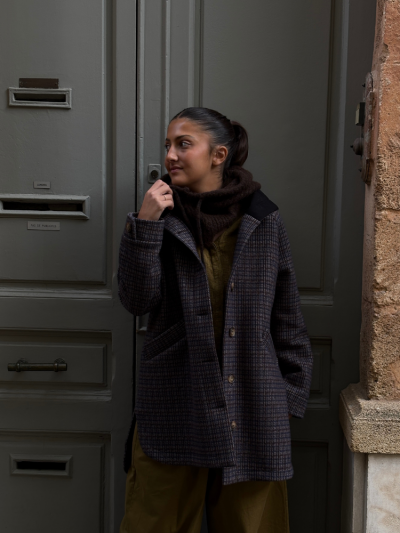 Manteau MARC pied de poule marine