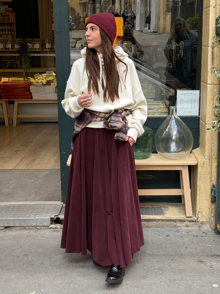 Jupe MILOU bordeaux velour