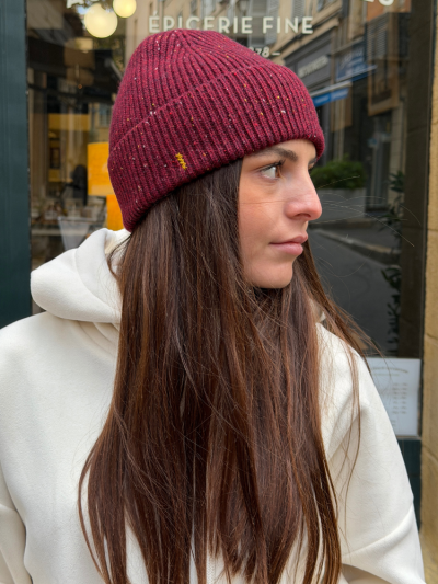 Bonnet KOON 100% cachemire 6 fils couleur bordeaux chiné. Boutique Mademoiselle Louise - Melle Louise. 2