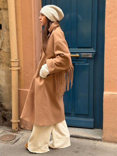 Manteau AMBRE à franges camel 2