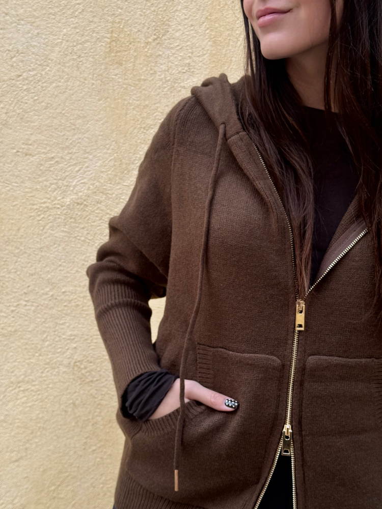 Gilet zippé KARA choco à capuche