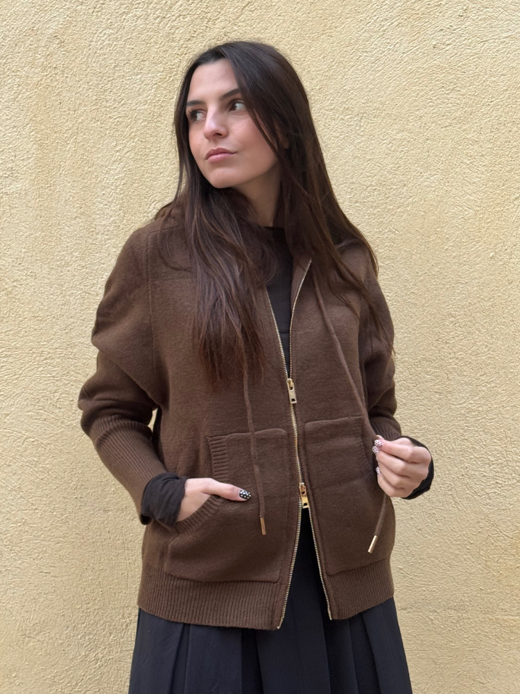 Gilet zippé KARA choco à capuche