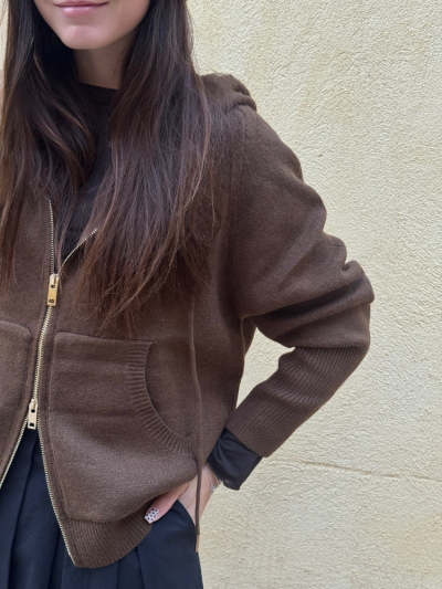 Gilet zippé KARA choco à capuche