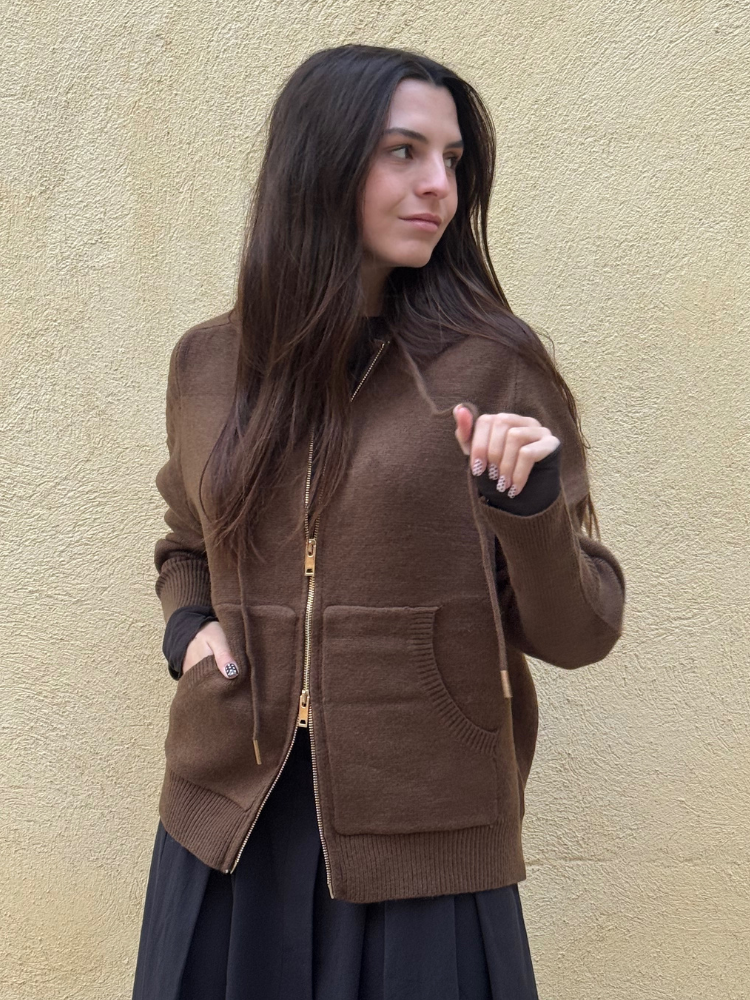 Gilet zippé KARA choco à capuche
