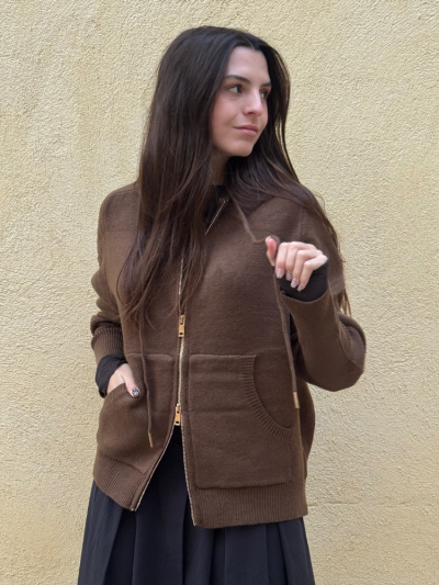 Gilet zippé KARA choco à capuche